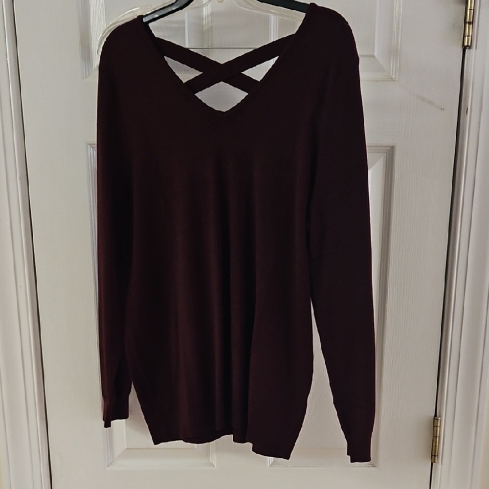 Love Ellie Lightweight Burgundy Sweater with Crisscross Back